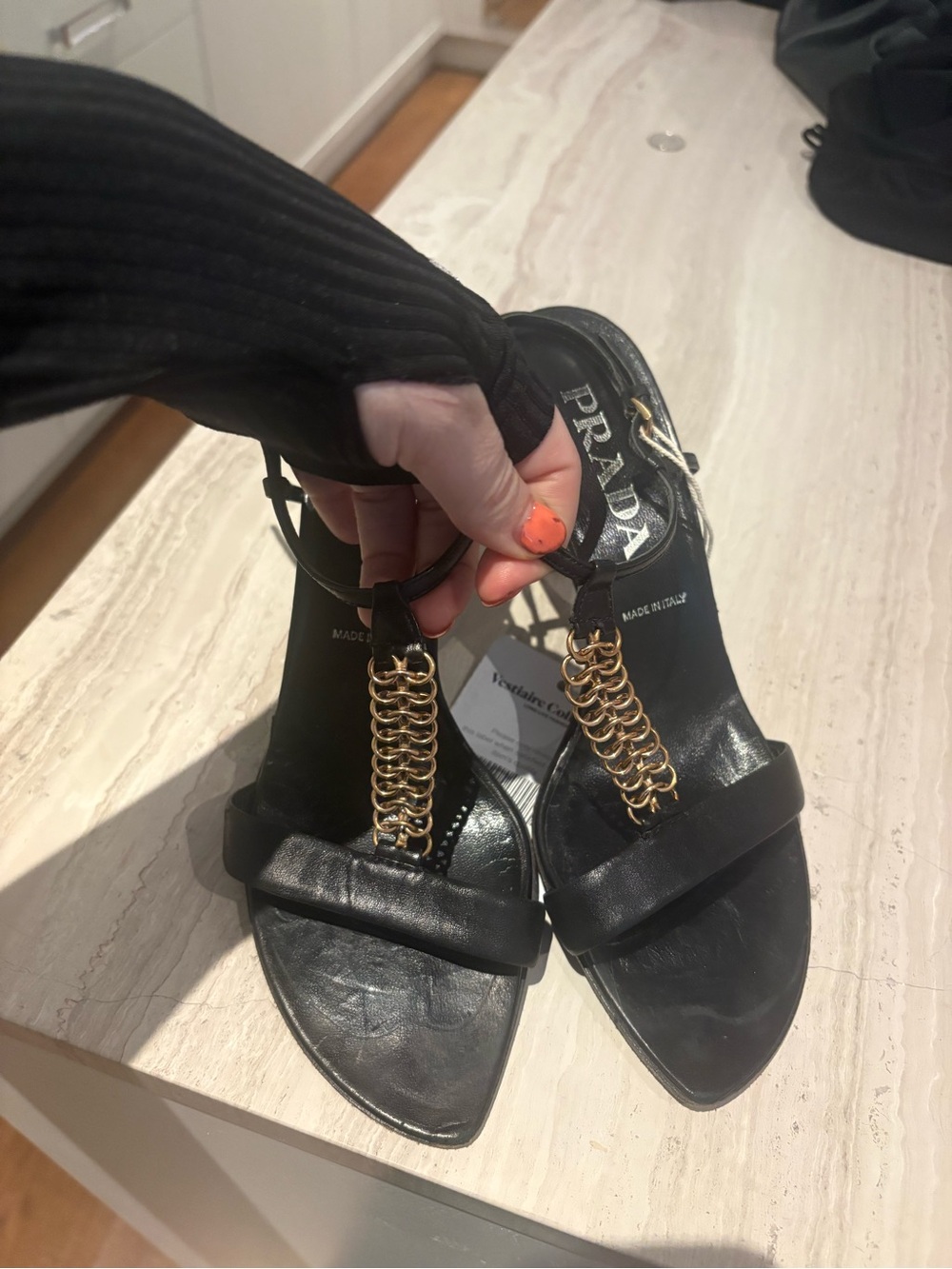 Prada heeled sandals with gold chain